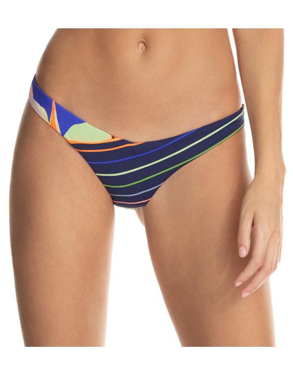 Cheeky bikini estampado a rayas a la cadera para mujer