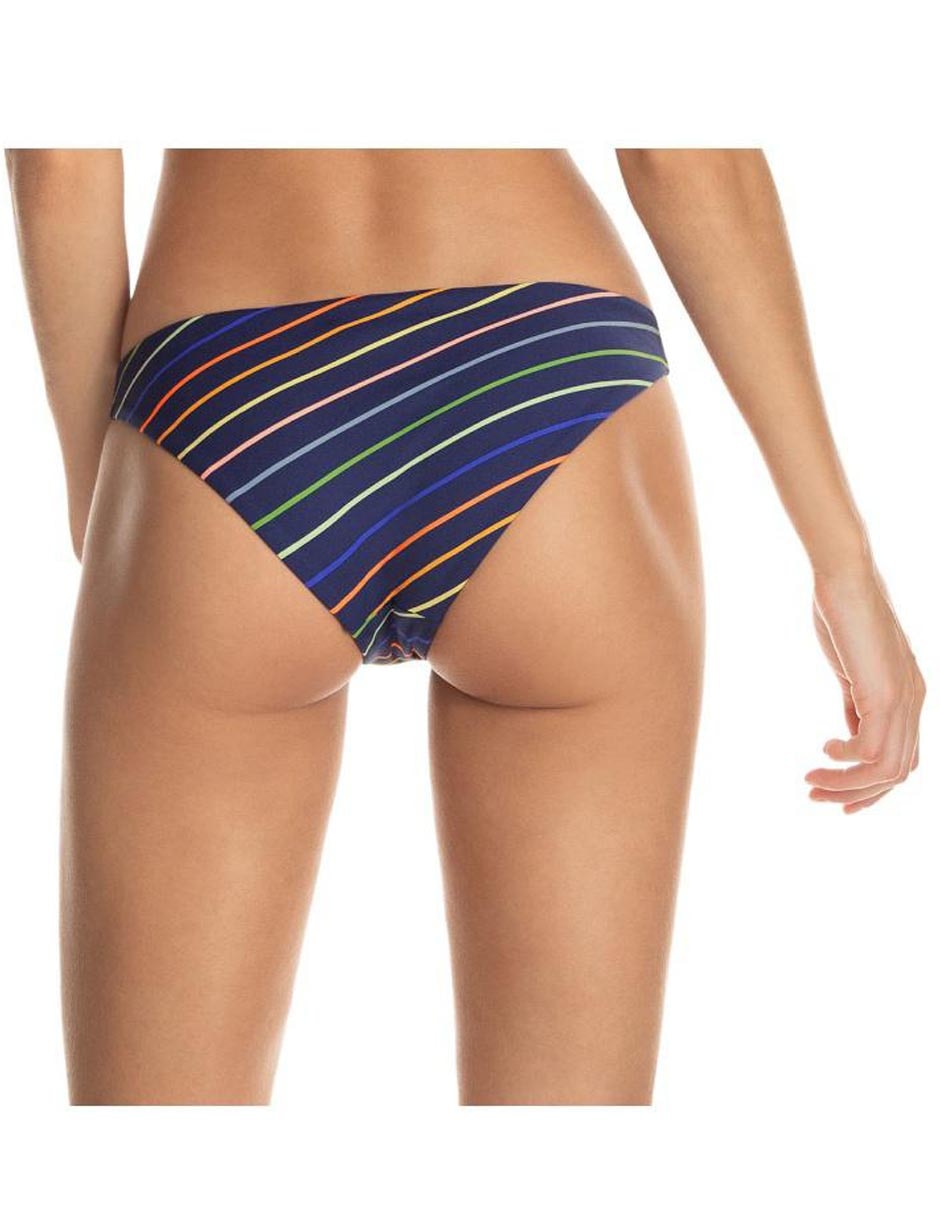 Cheeky bikini estampado a rayas a la cadera para mujer