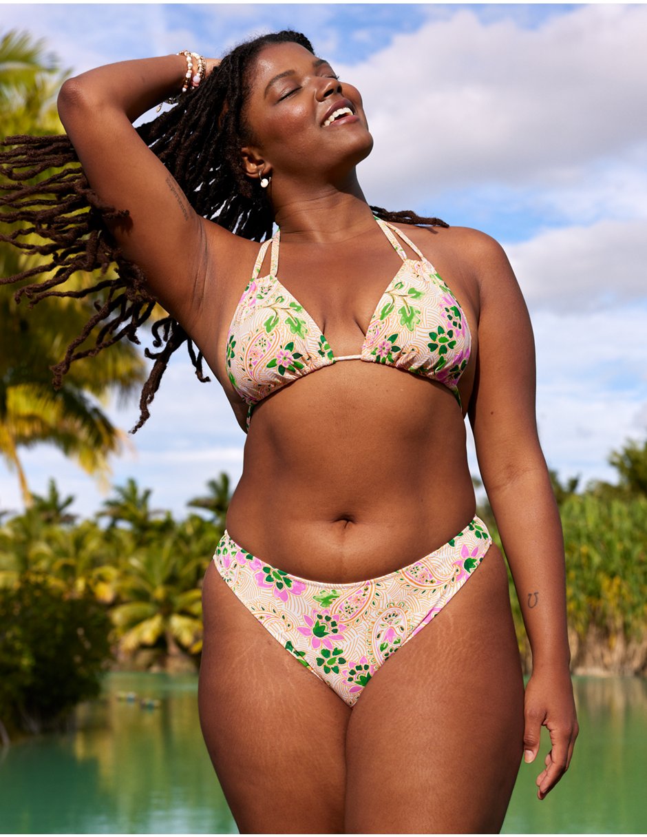 Bikini brasileño estampado floral a la cadera para mujer