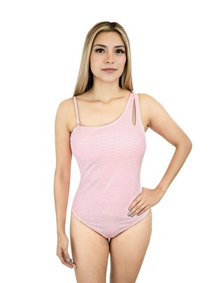 Traje de baño completo estampado a rayas para mujer