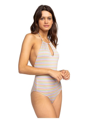 Traje de baño completo estampado a rayas para mujer