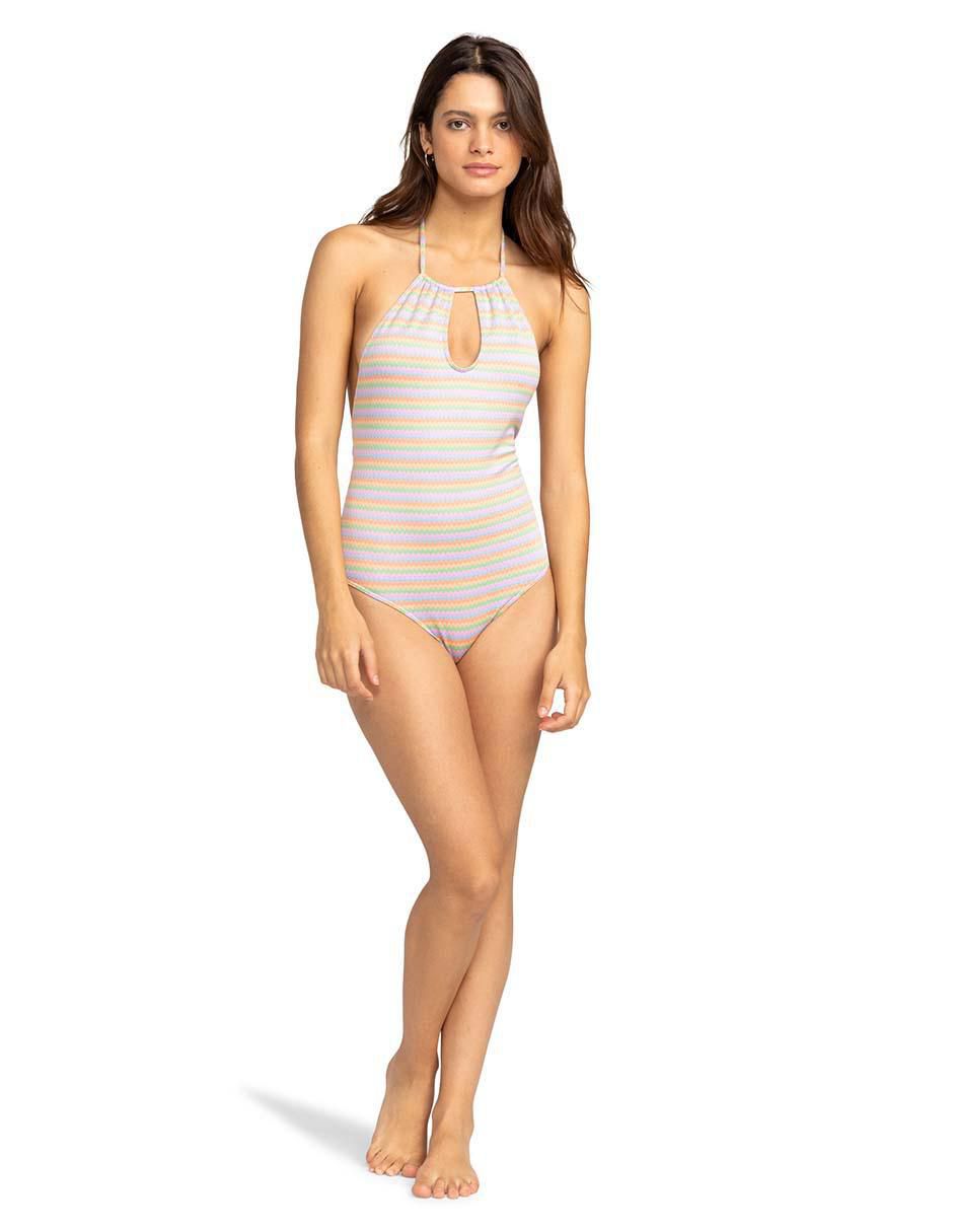 Traje de baño completo estampado a rayas para mujer