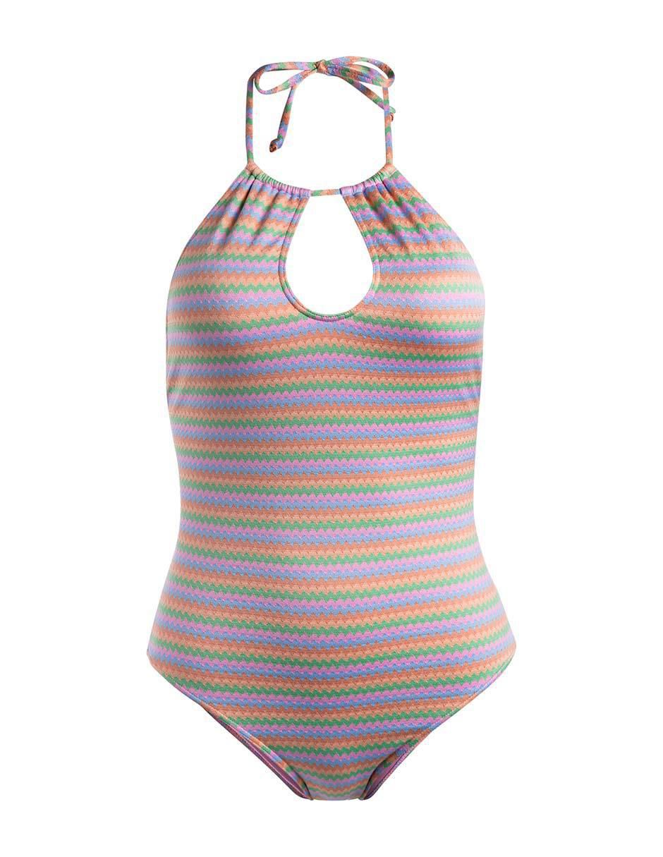 Traje de baño completo estampado a rayas para mujer