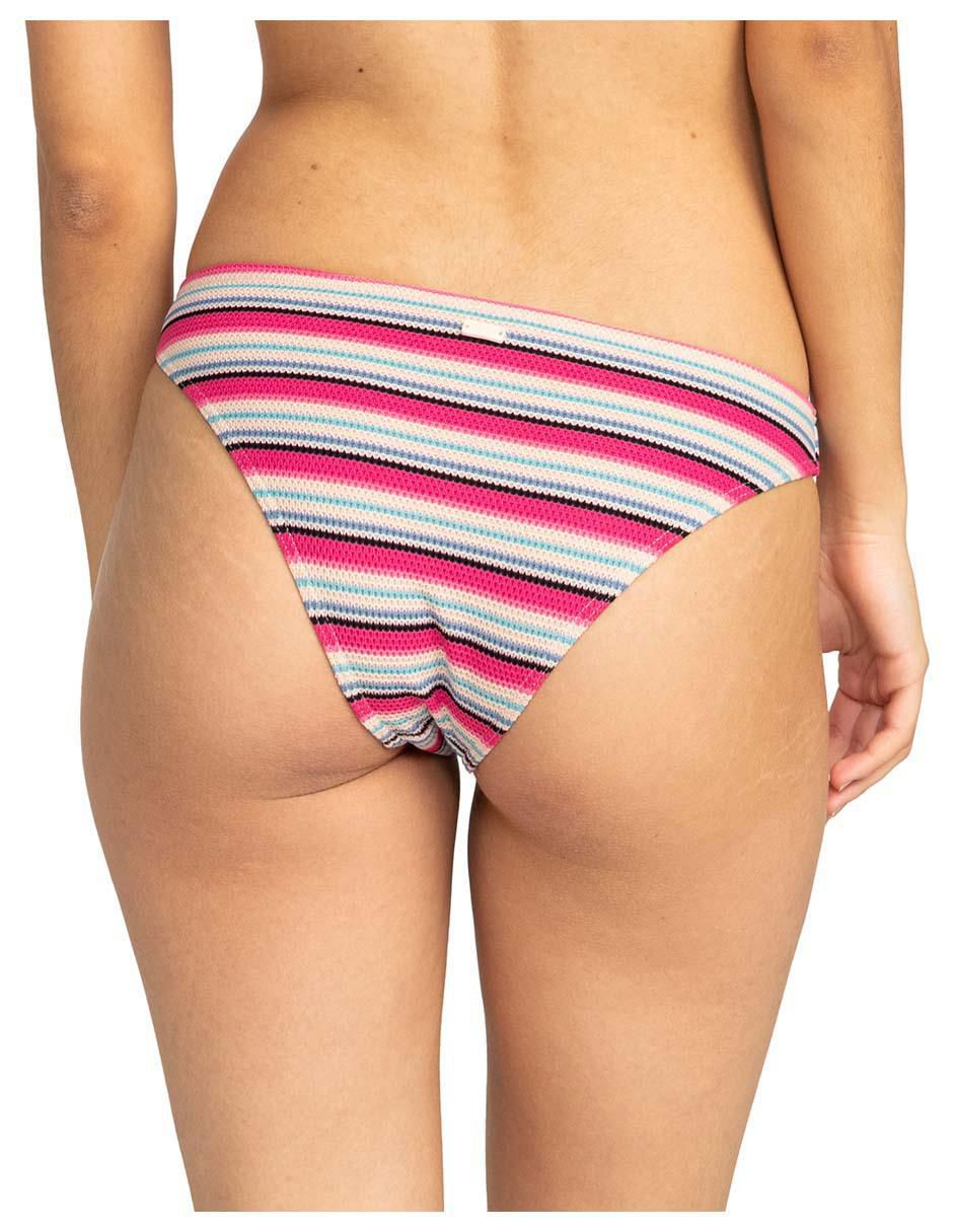 Panty bikini estampado a rayas a la cadera para mujer