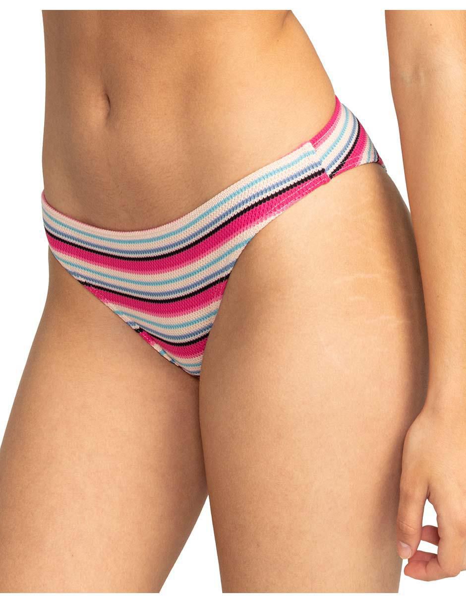Panty bikini estampado a rayas a la cadera para mujer