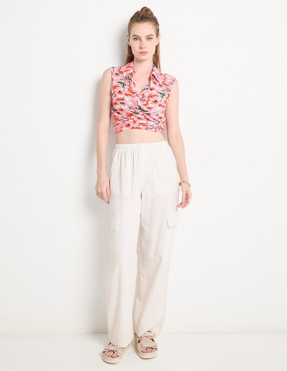 Top That'S It cuello camisero escote medio