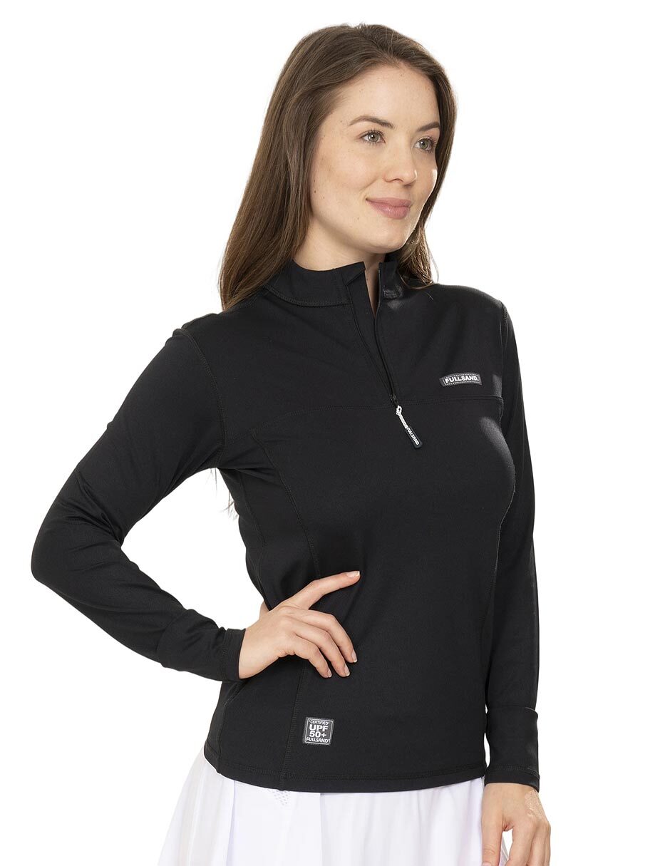 Playera manga larga cuello con cierre para mujer Playera manga larga cuello con cierre para mujer