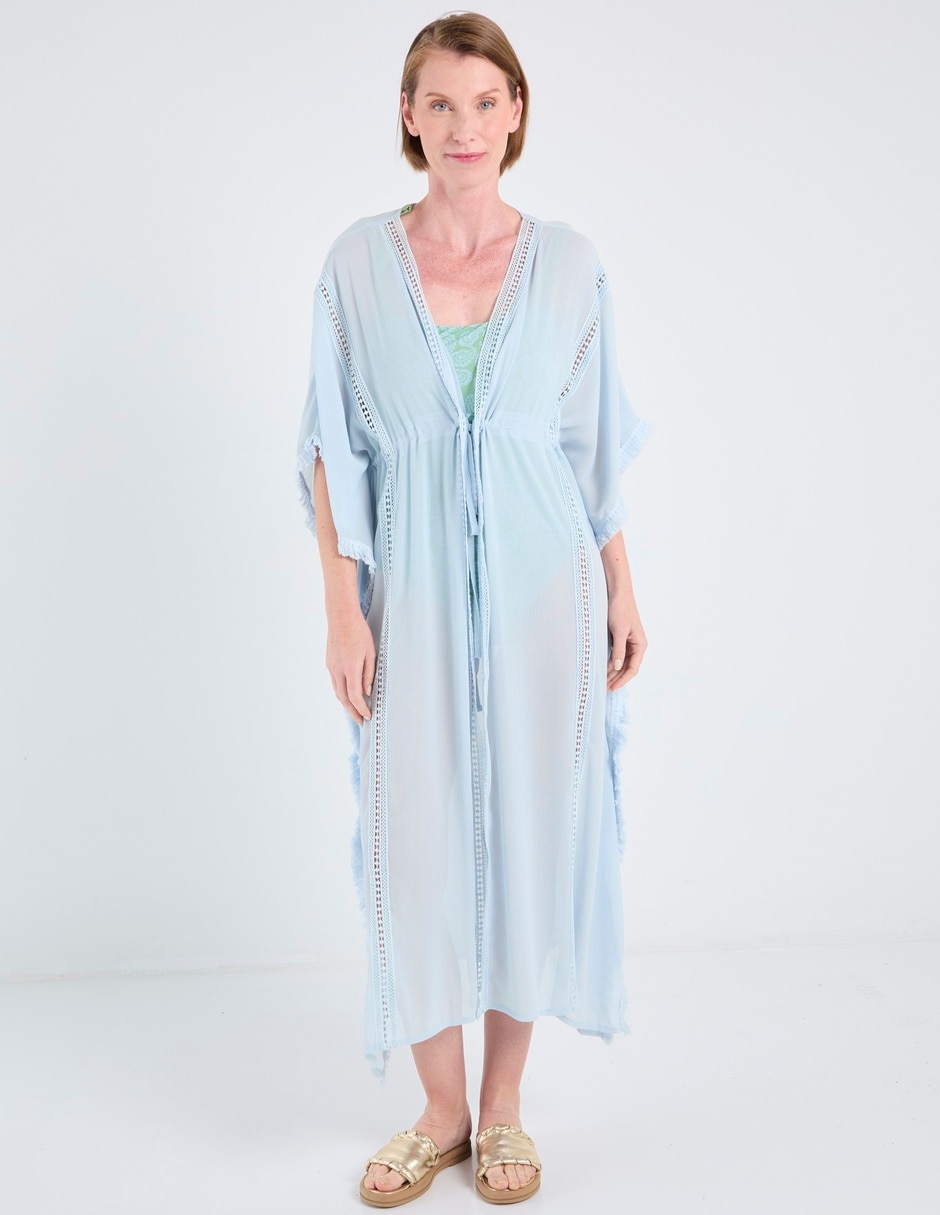 Salida de playa kimono con flecos para mujer Salida de playa kimono con flecos para mujer