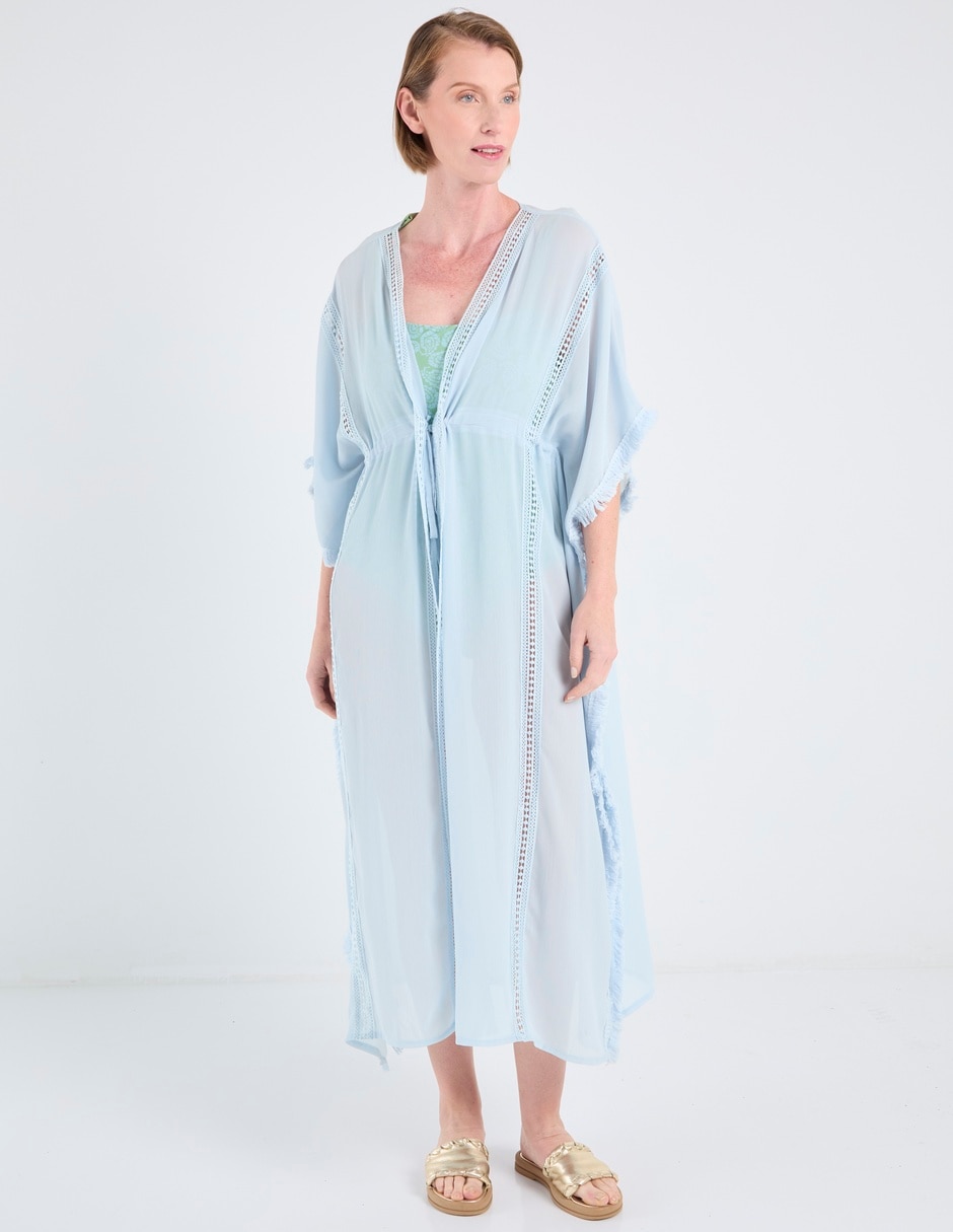 Salida de playa kimono con flecos para mujer