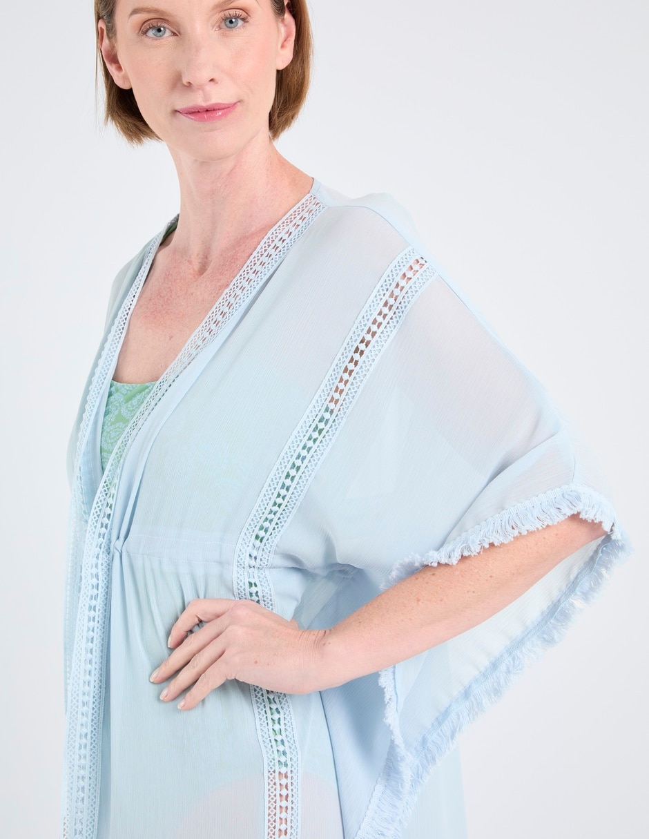 Salida de playa kimono con flecos para mujer