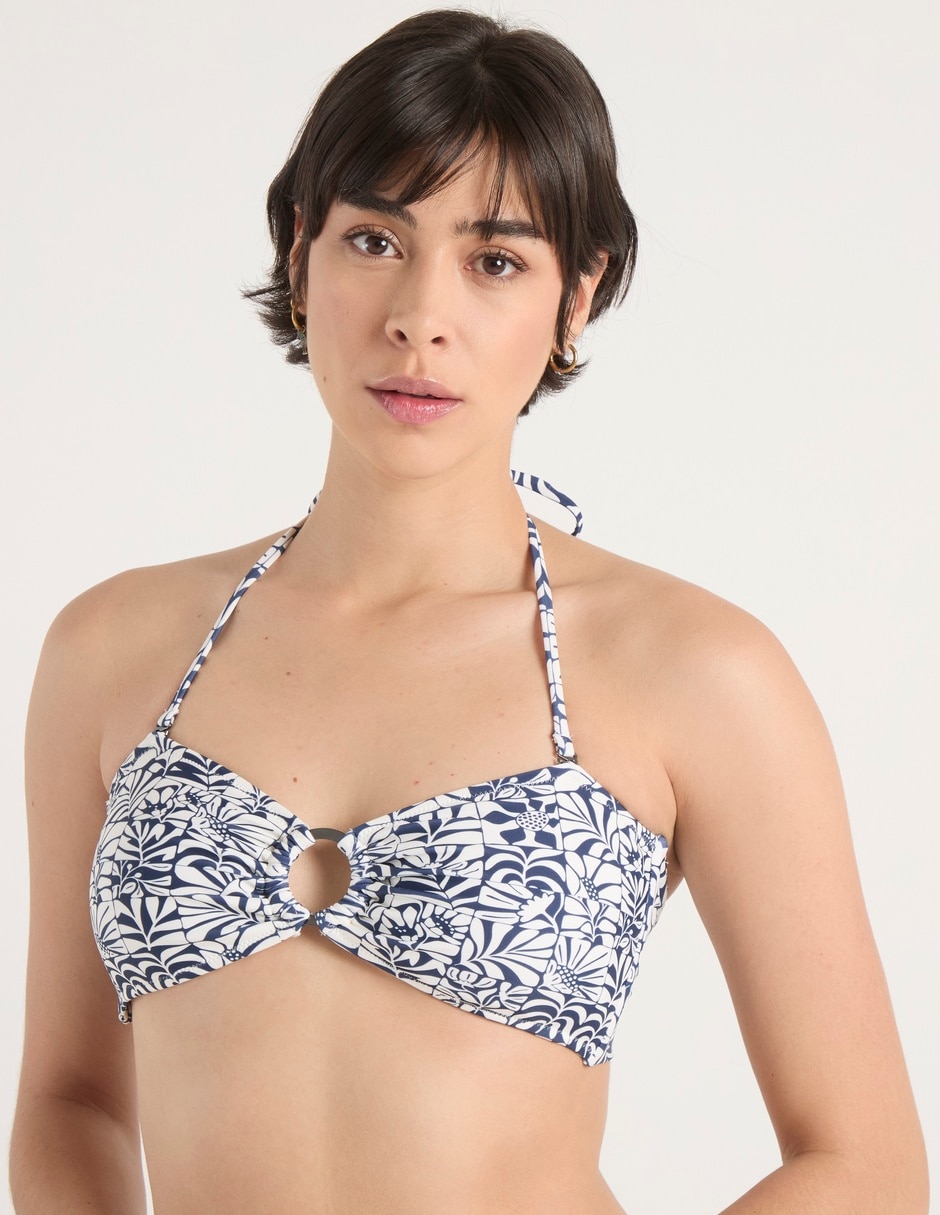 Top bikini estampado floral con copa removible para mujer