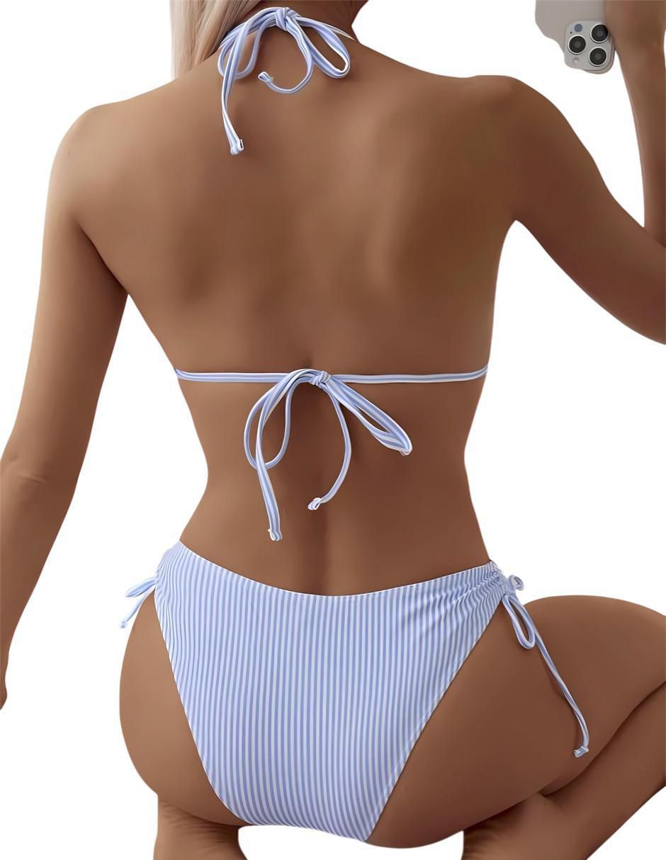 Conjunto bikini estampado a rayas para mujer