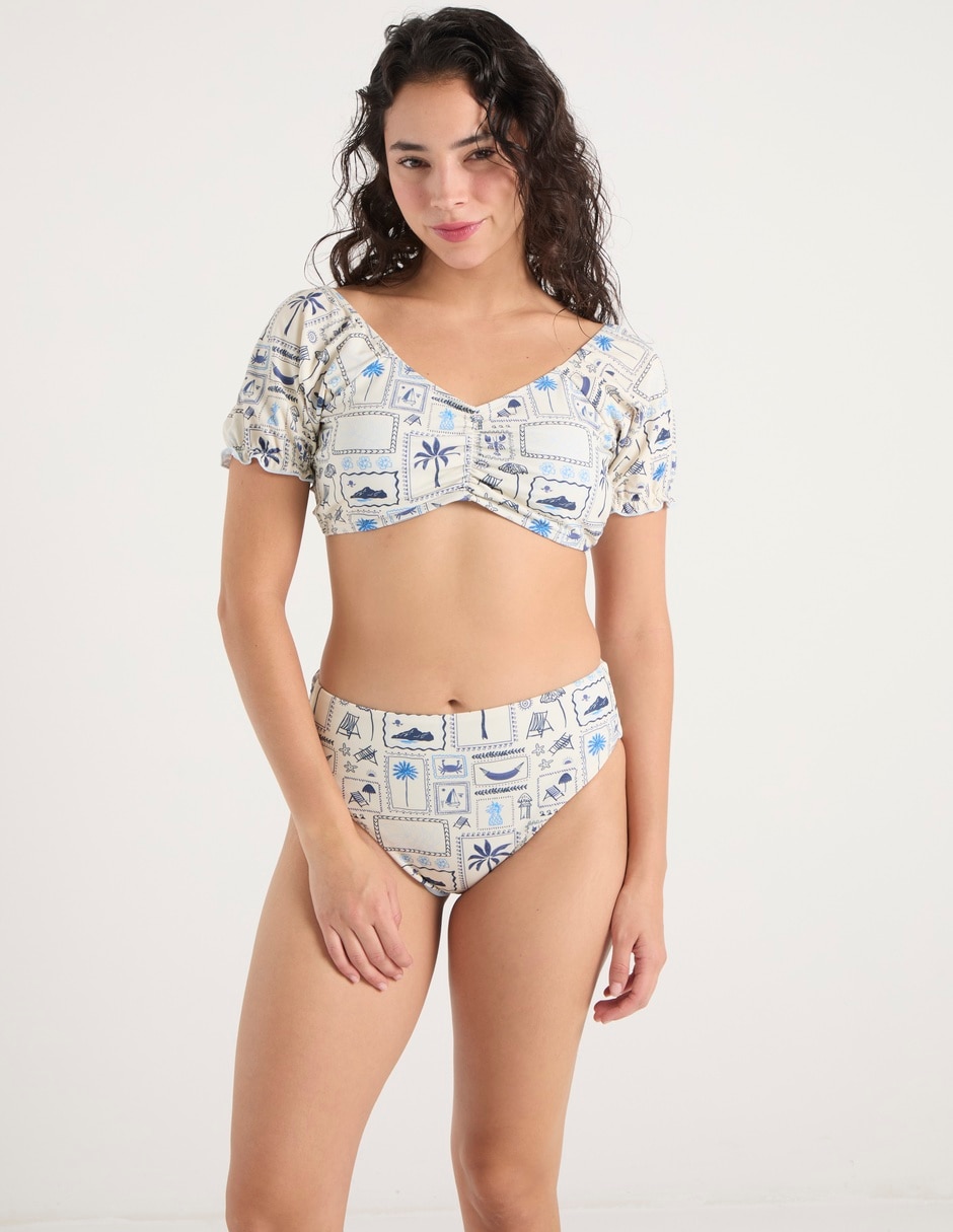 Top bikini estampado con copa para mujer