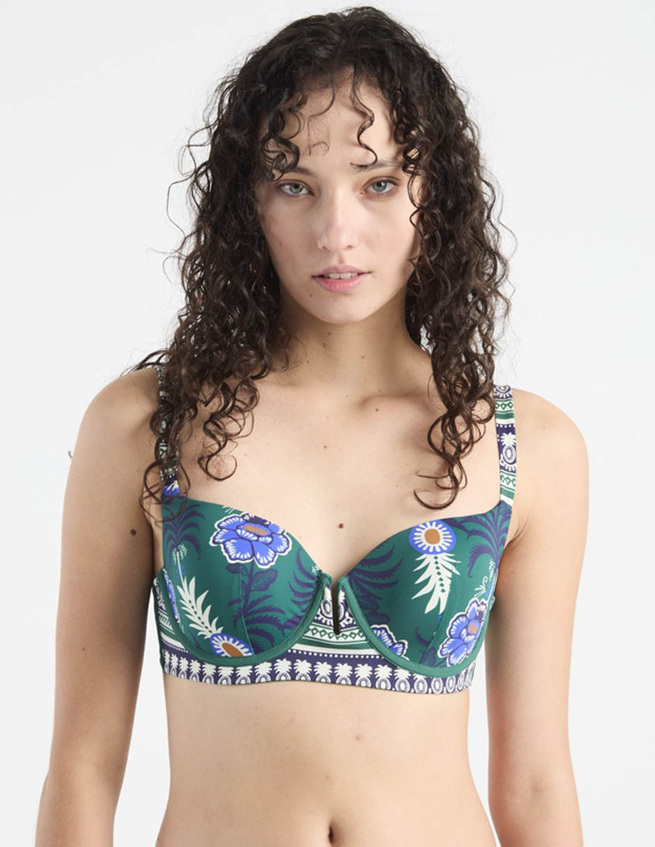 Brassiere estampado floral con copas balconette para mujer Brassiere estampado floral con copas balconette para mujer