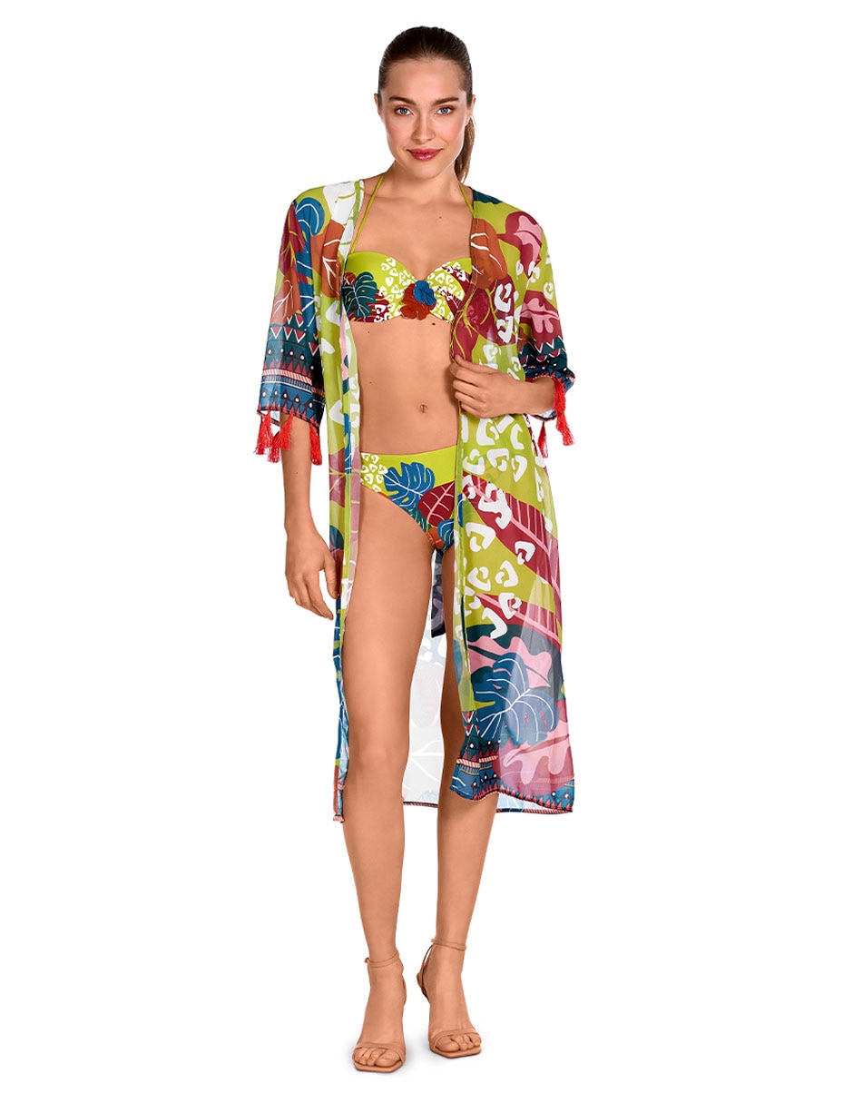 Salida de playa kimono con flecos para mujer Salida de playa kimono con flecos para mujer