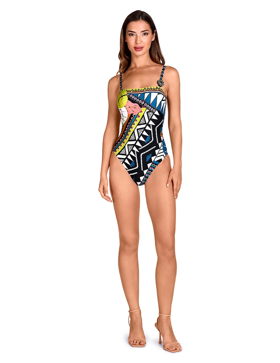 Traje de baño completo estampado étnico para mujer