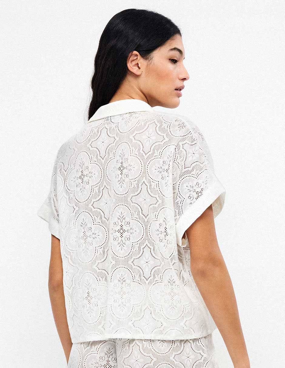 Salida de playa blusa gisela con encaje para mujer
