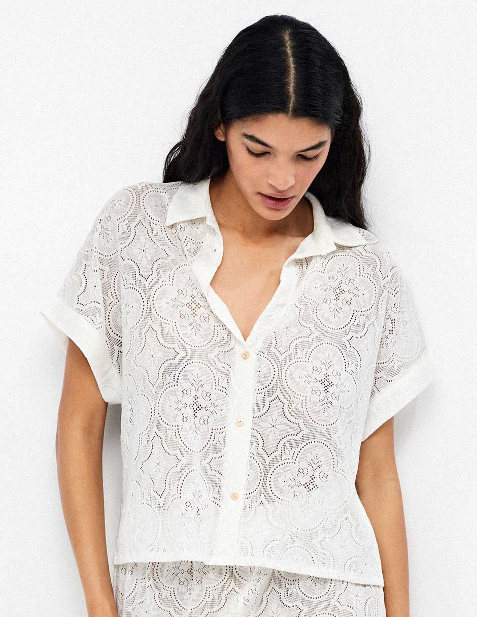 Salida de playa blusa gisela con encaje para mujer