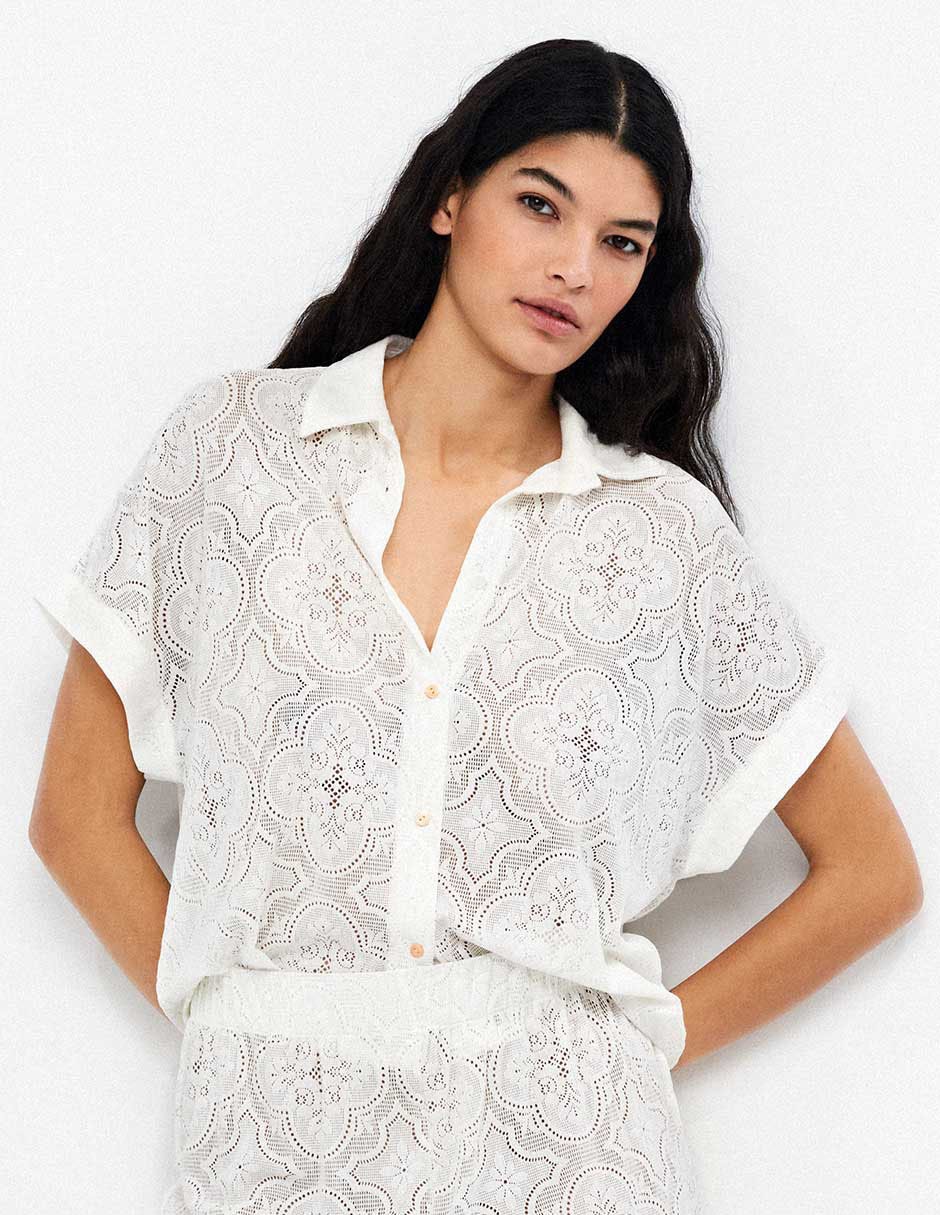 Salida de playa blusa con encaje para mujer Salida de playa blusa con encaje para mujer