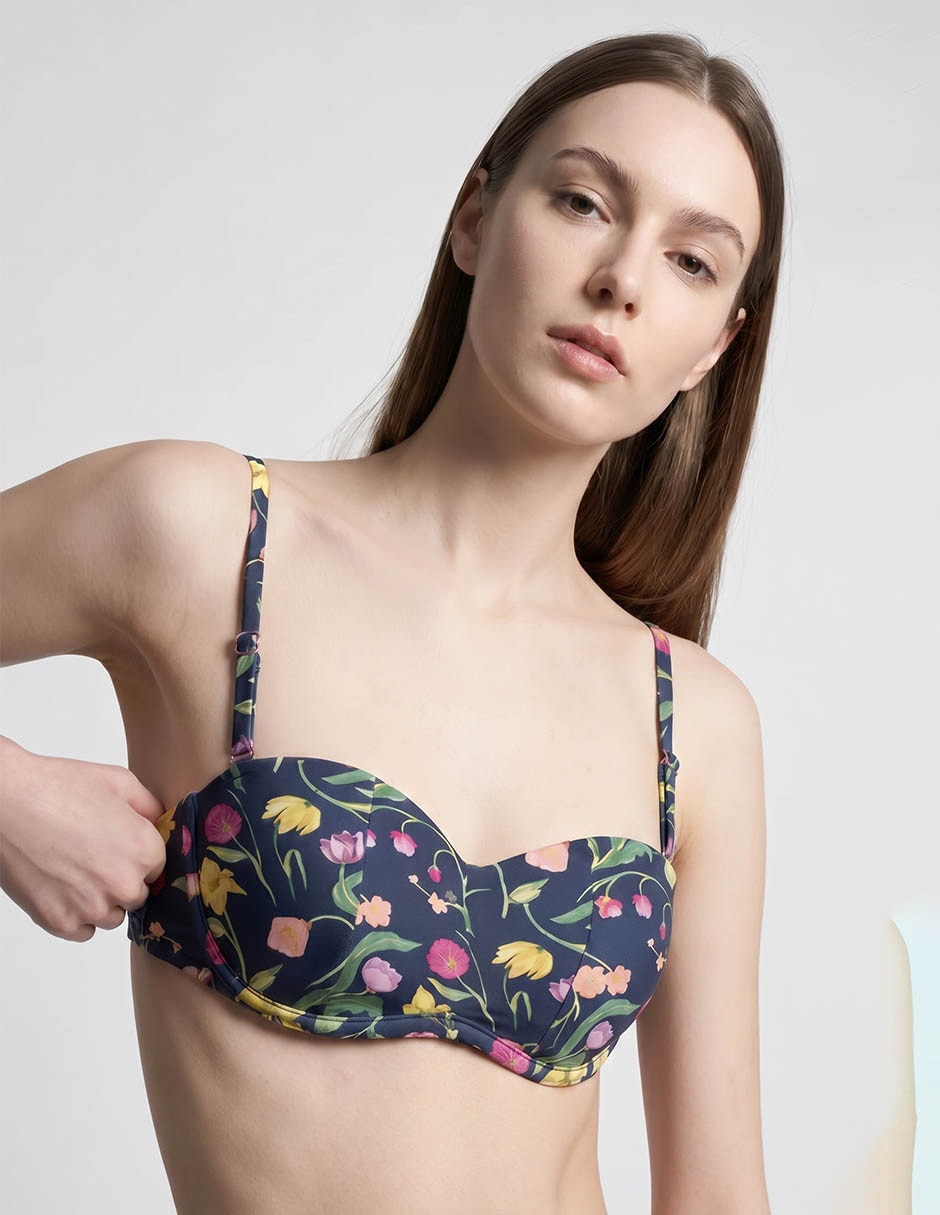 Top bikini estampado floral con copas para mujer