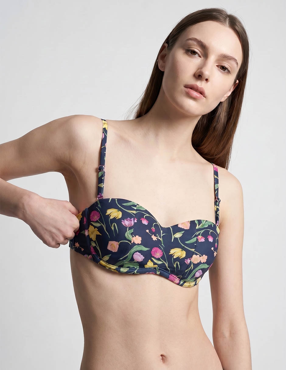 Top bikini Map estampado floral con copas para mujer