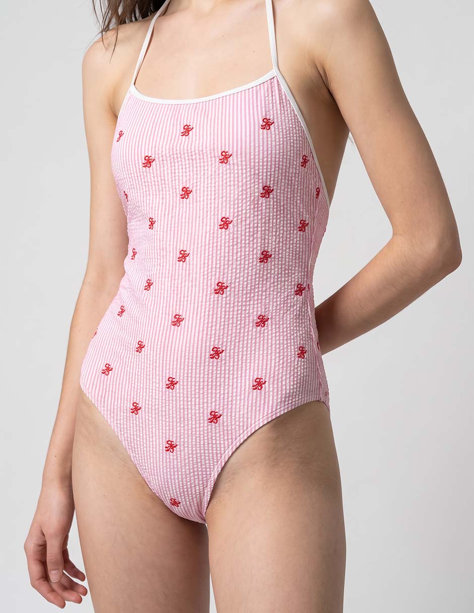 Traje de baño completo estampado a rayas para mujer 3