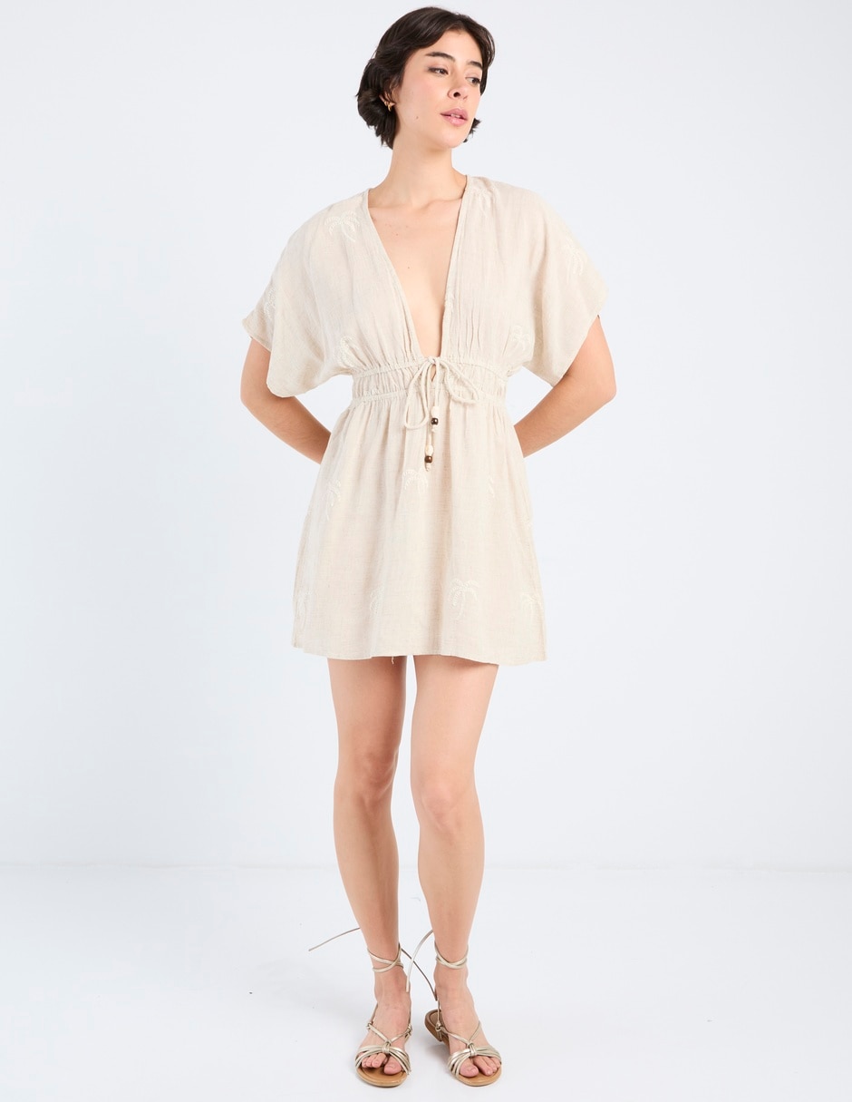 Salida de playa vestido map con pompón para mujer