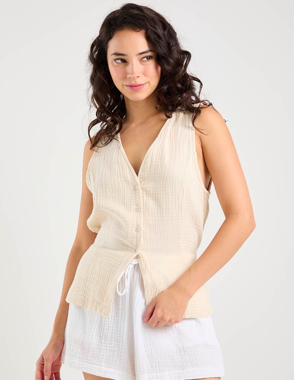 Salida de playa blusa con botones para mujer