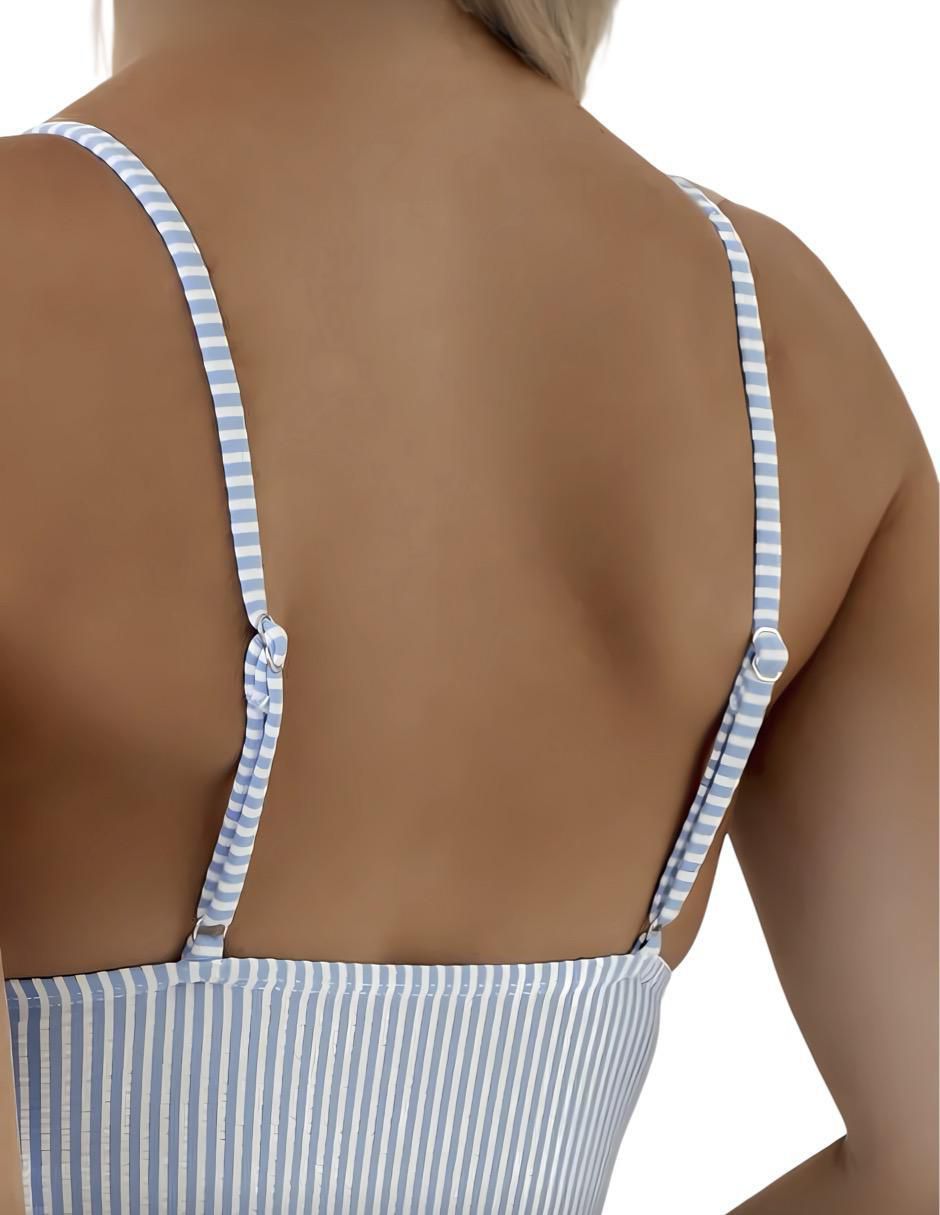 Traje de baño completo estampado a rayas para mujer