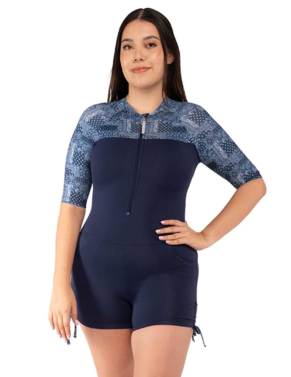 Traje de baño completo sunskin estampado paisley para mujer