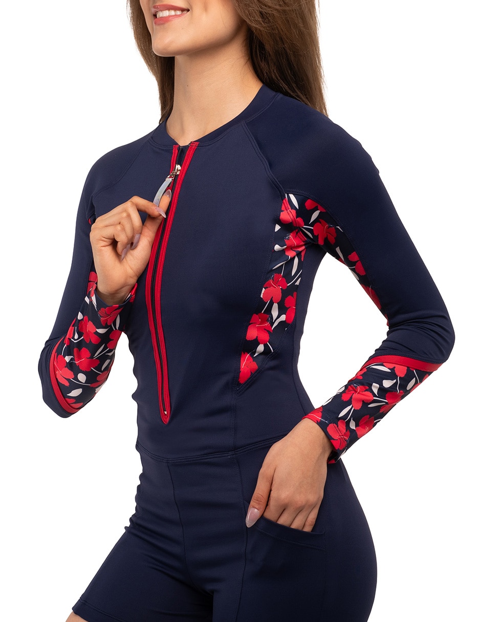 Traje de baño completo sunskin estampado floral para mujer