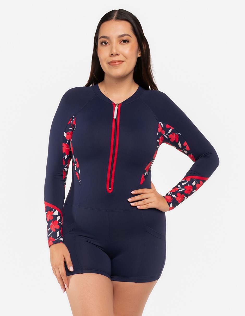 Traje de baño completo sunskin estampado floral para mujer