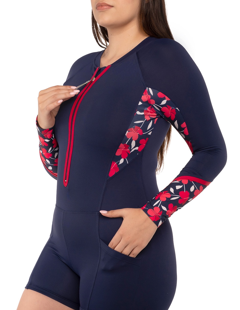 Traje de baño completo sunskin estampado floral para mujer