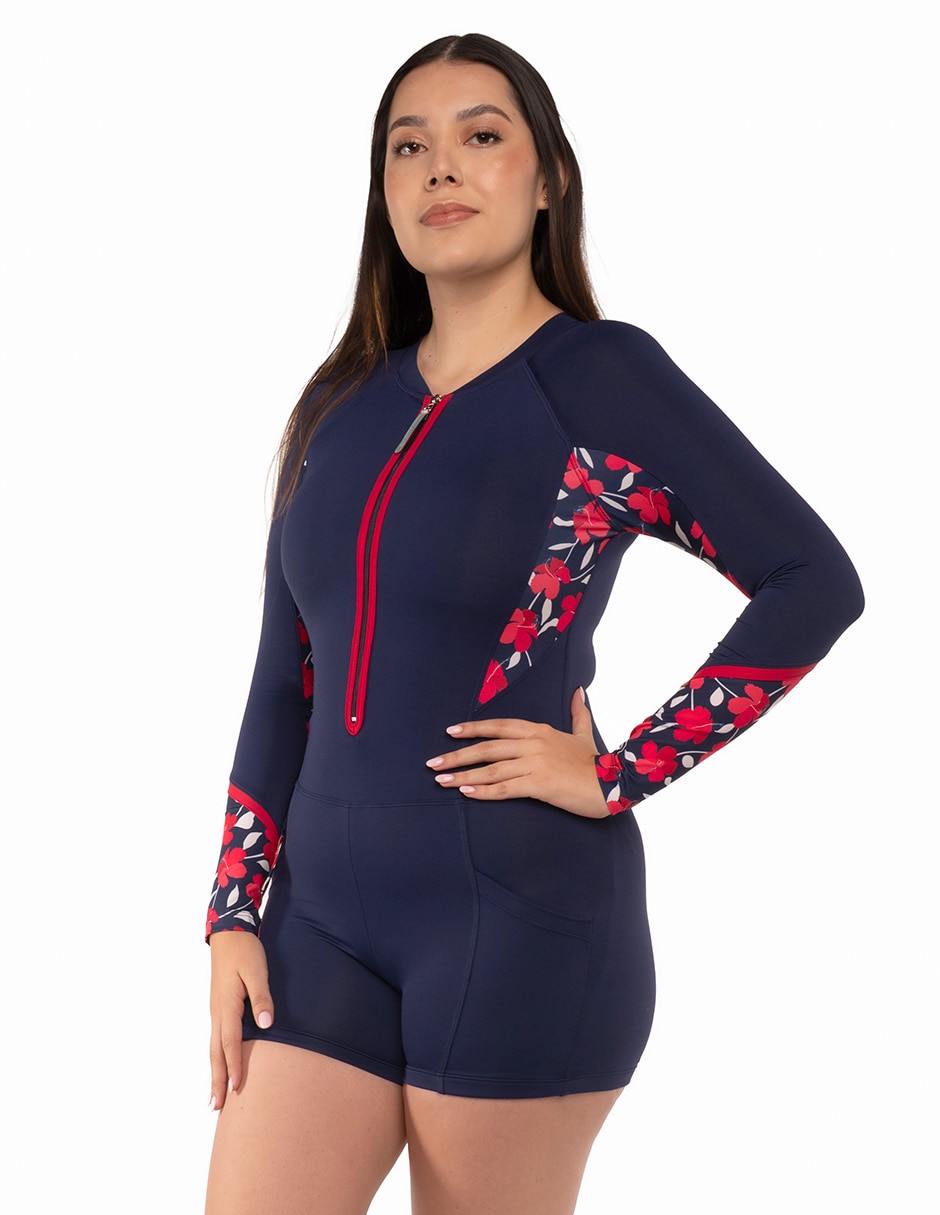 Traje de baño completo sunskin estampado floral para mujer
