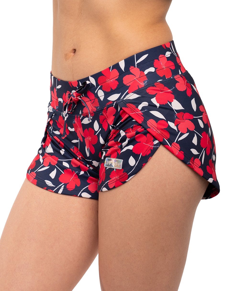Shorty bikini sunskin estampado floral a la pretina ancha para mujer
