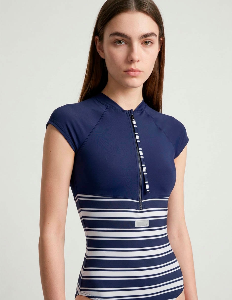 Traje de baño completo estampado a rayas para mujer 3