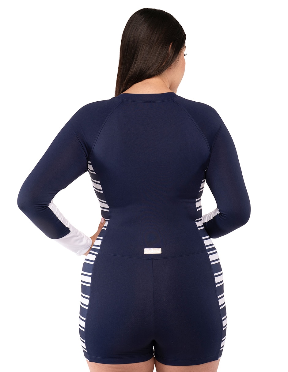 Traje de baño completo estampado a rayas para mujer 6