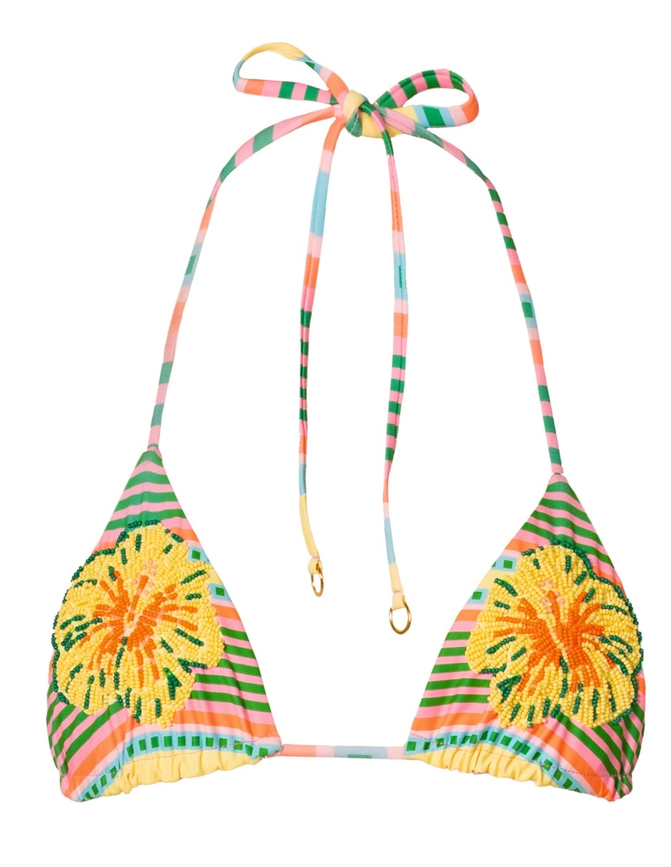 Top bikini estampado a rayas con copas removibles para mujer 5