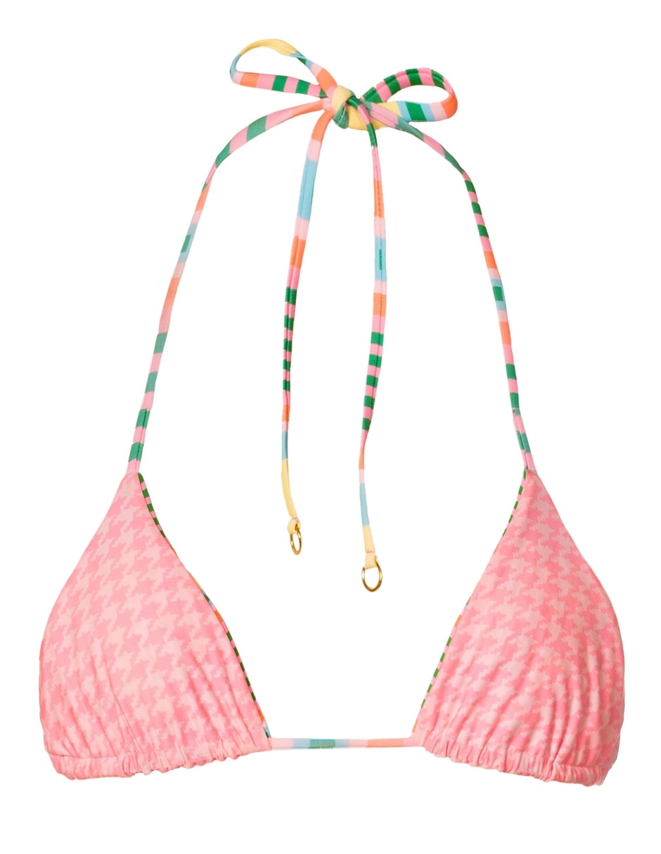 Top bikini estampado a rayas con copas removibles para mujer 6