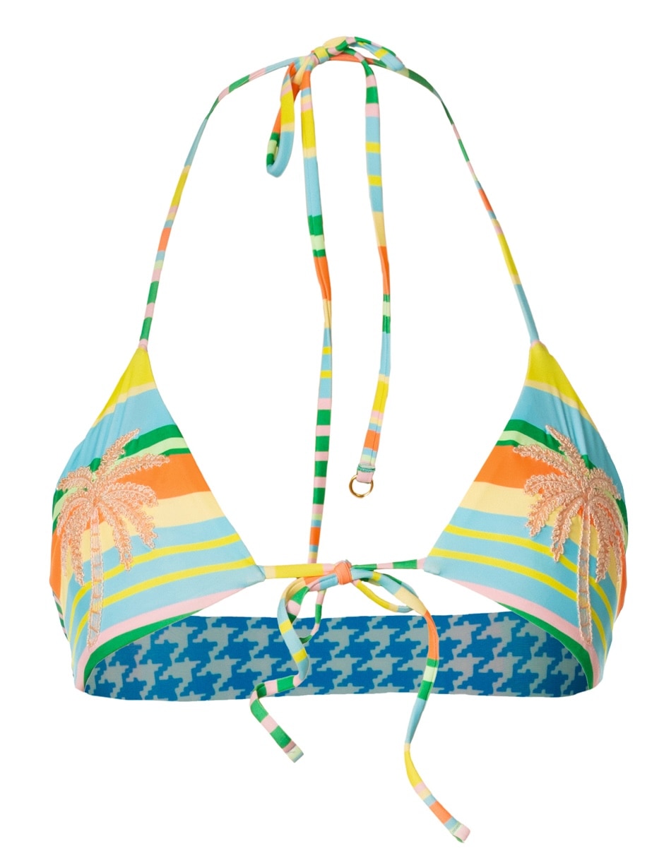 Top bikini estampado a rayas con copas removibles para mujer 3