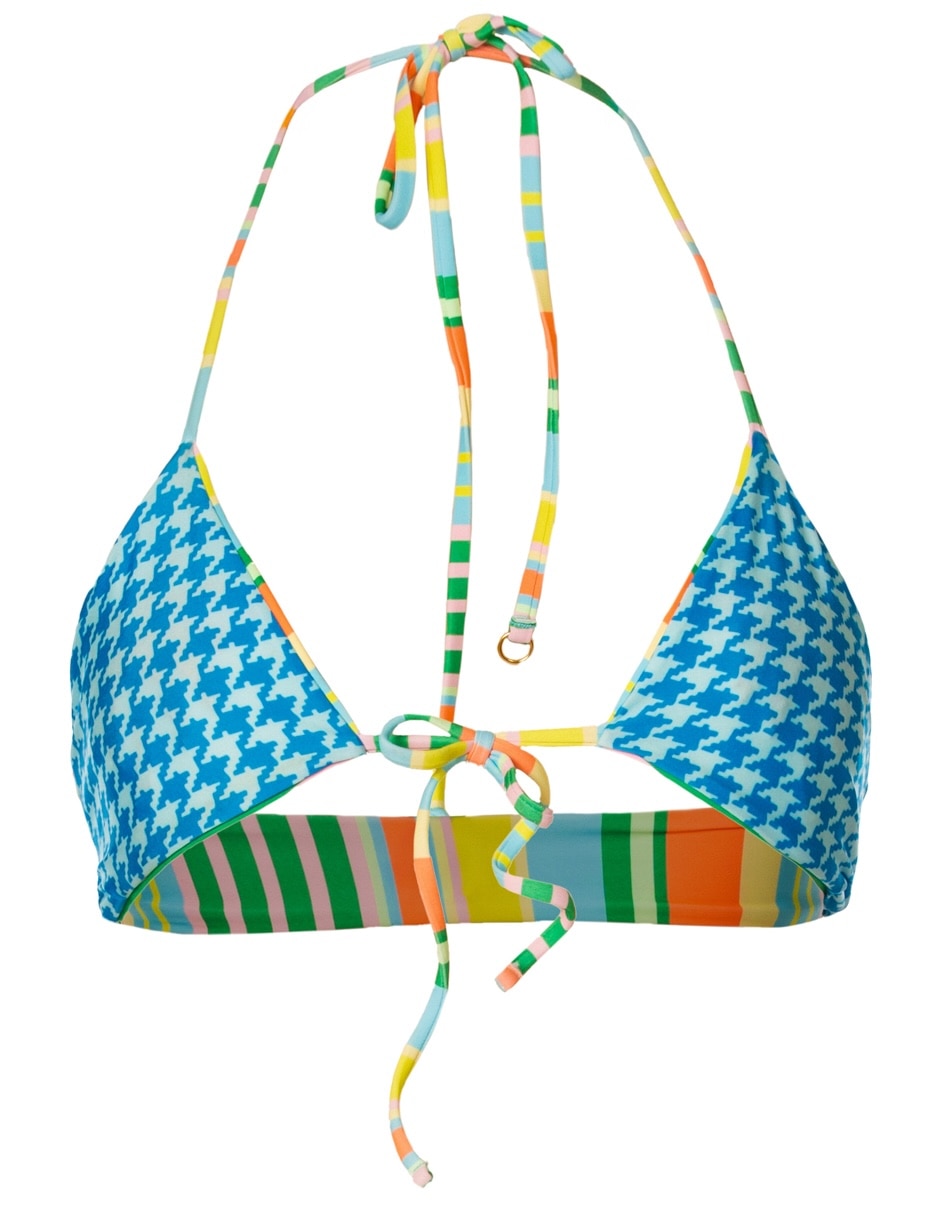 Top bikini estampado a rayas con copas removibles para mujer 4