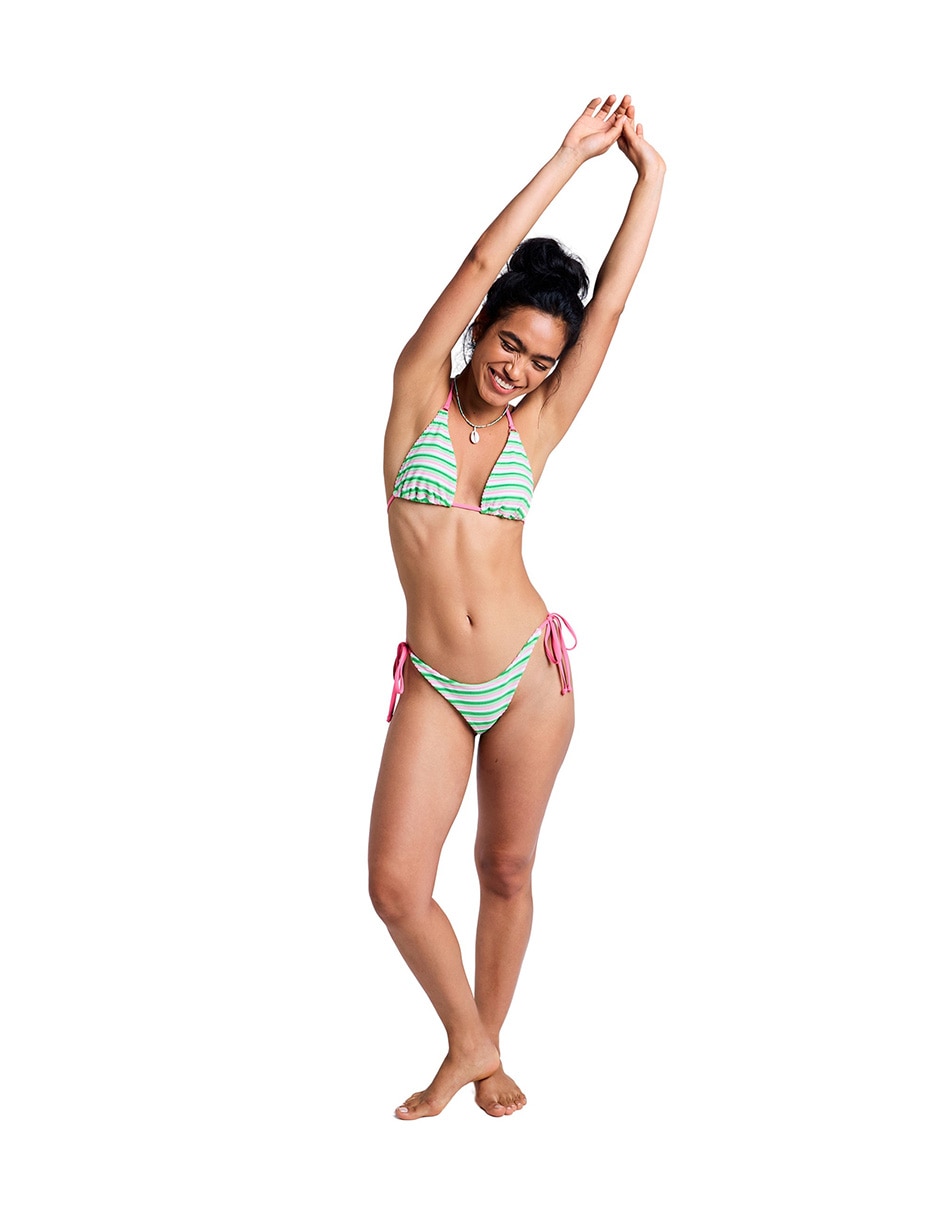 Bikini bikini estampado a rayas a la cadera para mujer 5