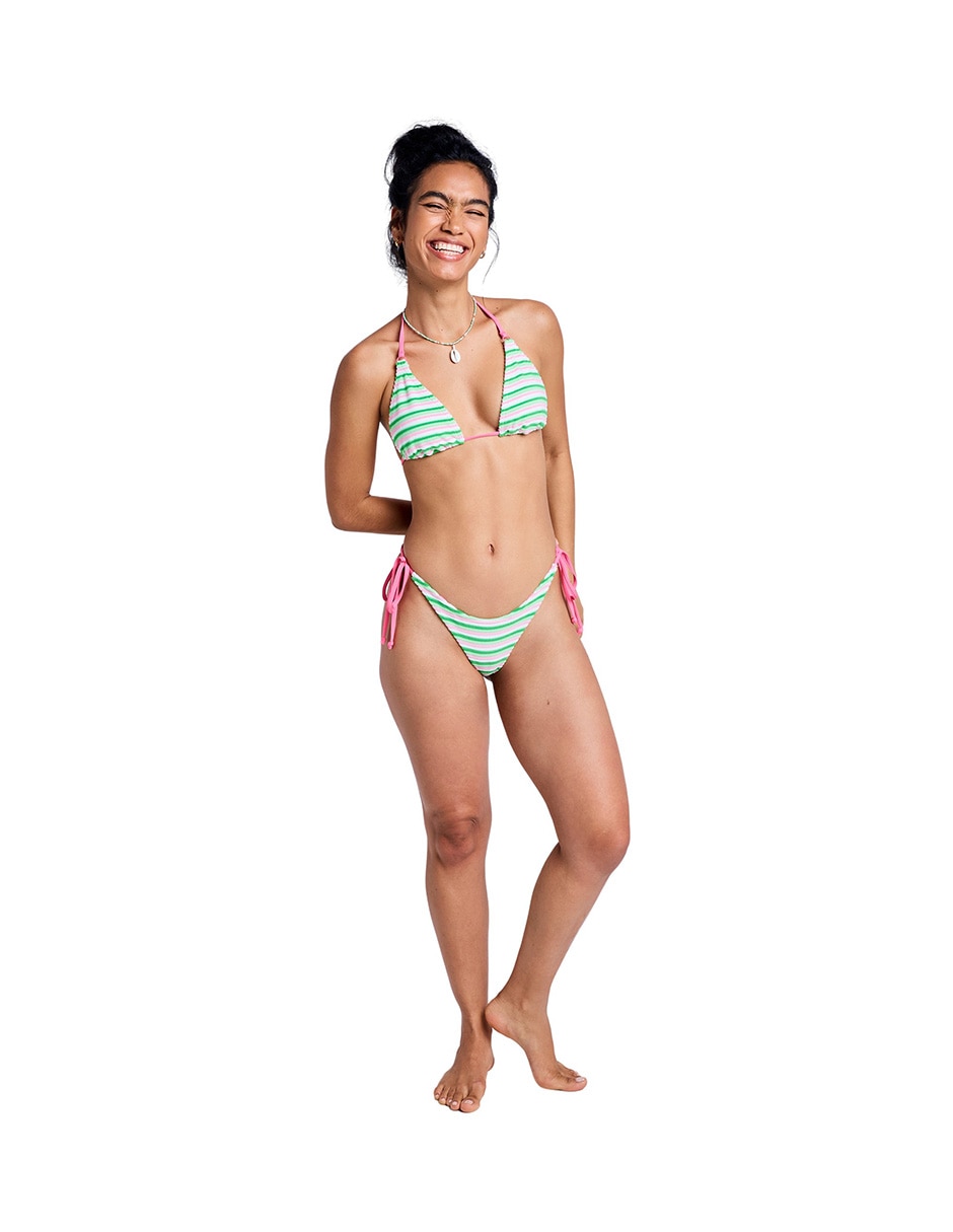 Top bikini estampado a rayas con para mujer 2