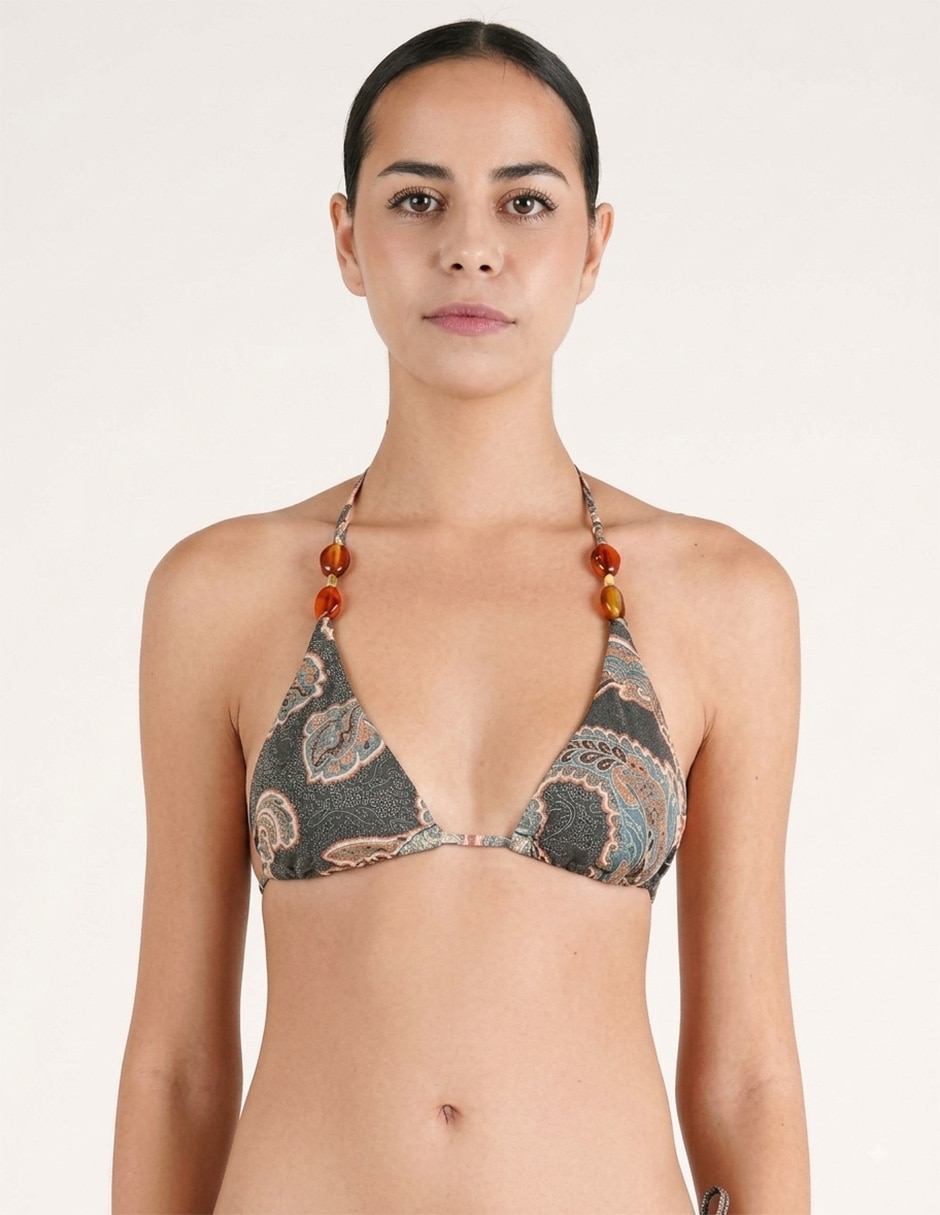 Top bikini estampado paisley con copas removibles para mujer