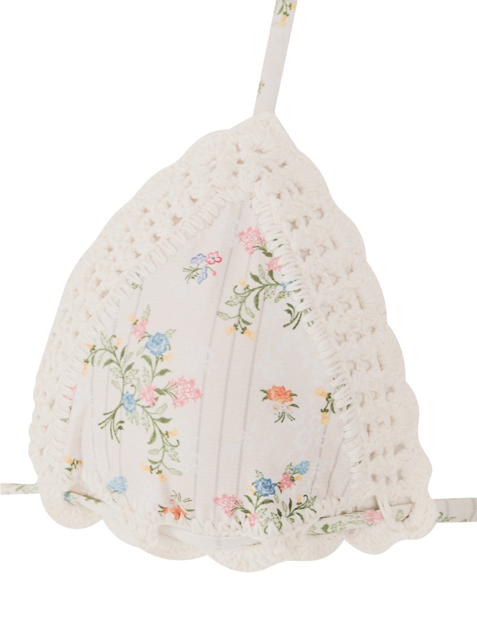 Top bikini estampado floral con copa triangular para mujer 4