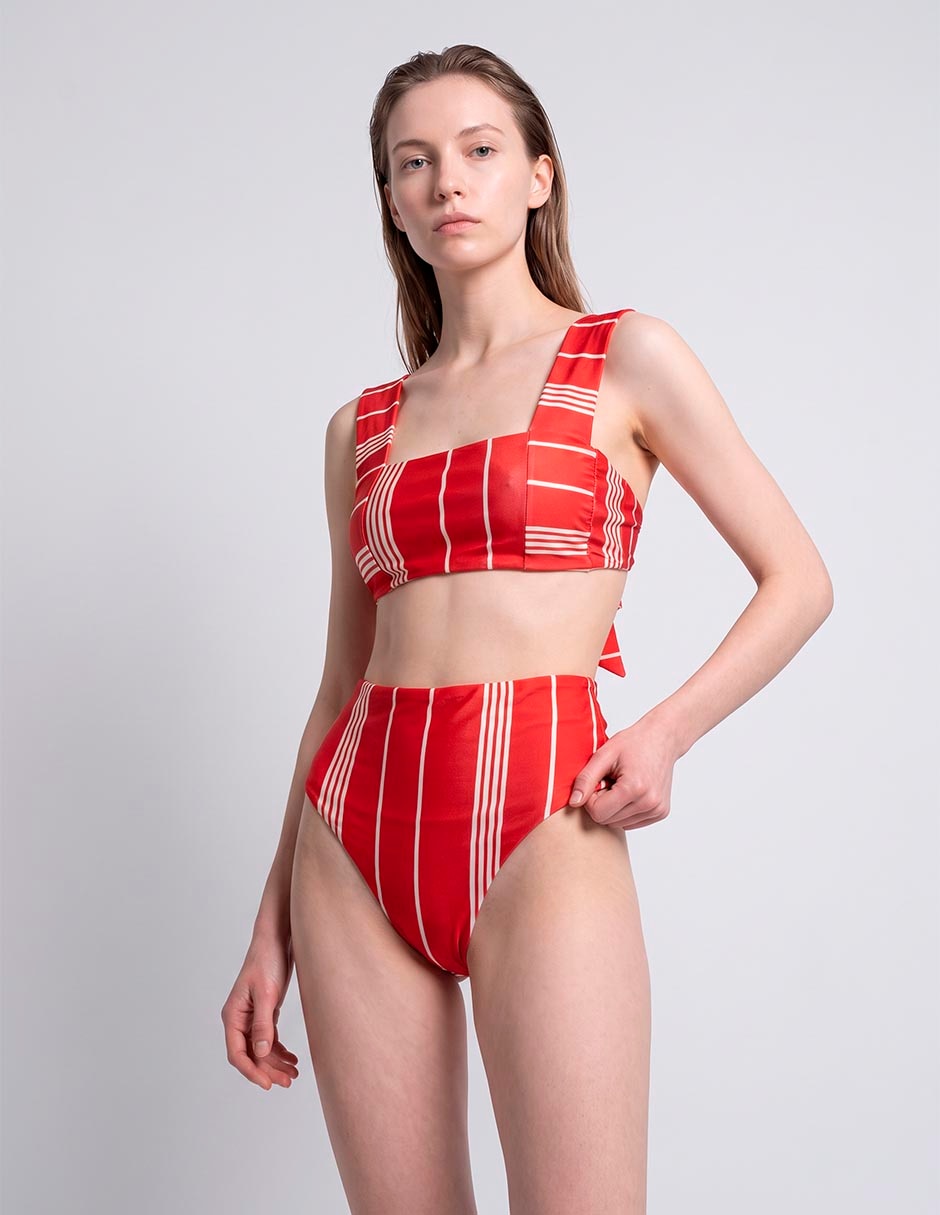 Top bikini estampado a rayas para mujer Top bikini estampado a rayas para mujer