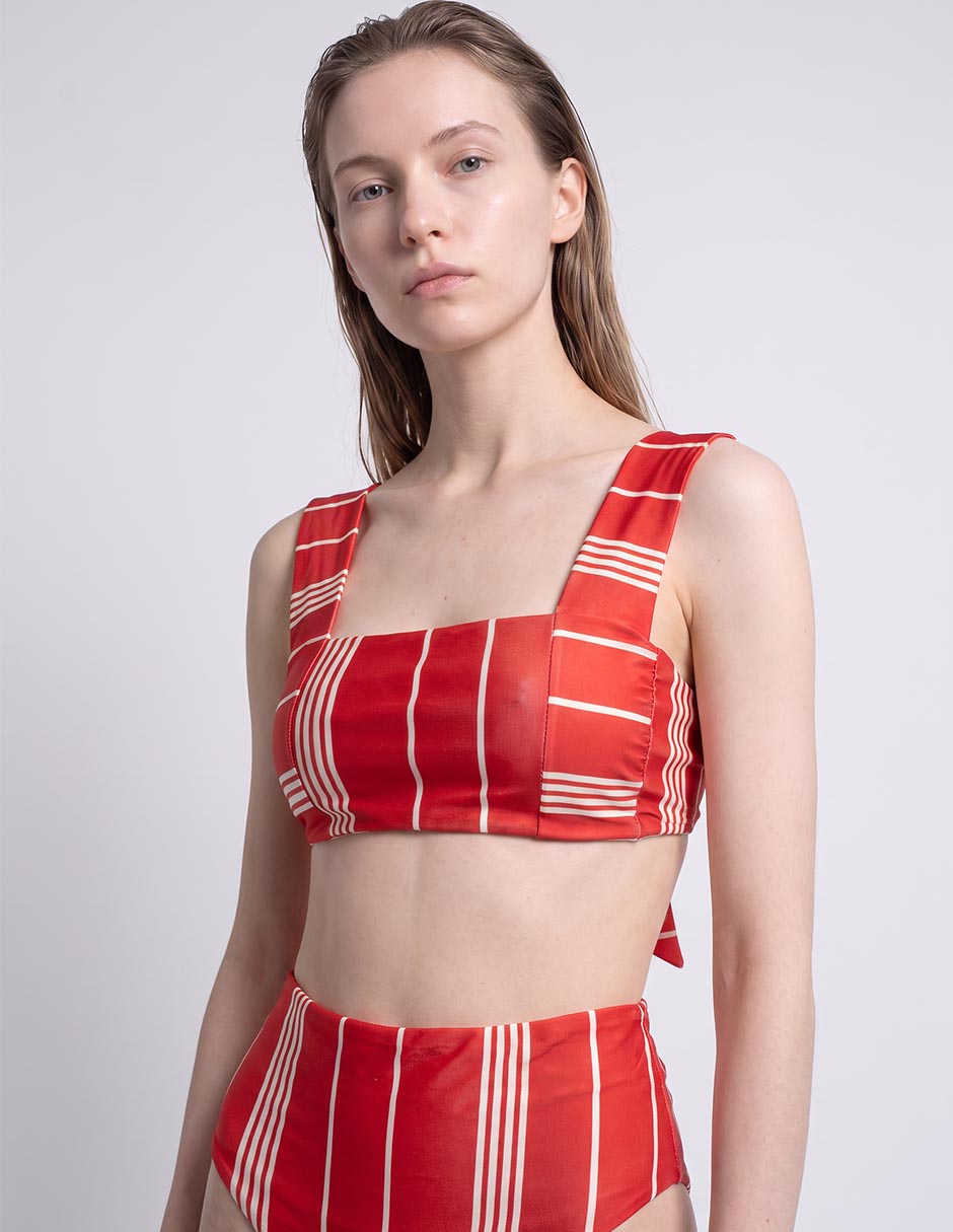 Top bikini estampado a rayas para mujer 2