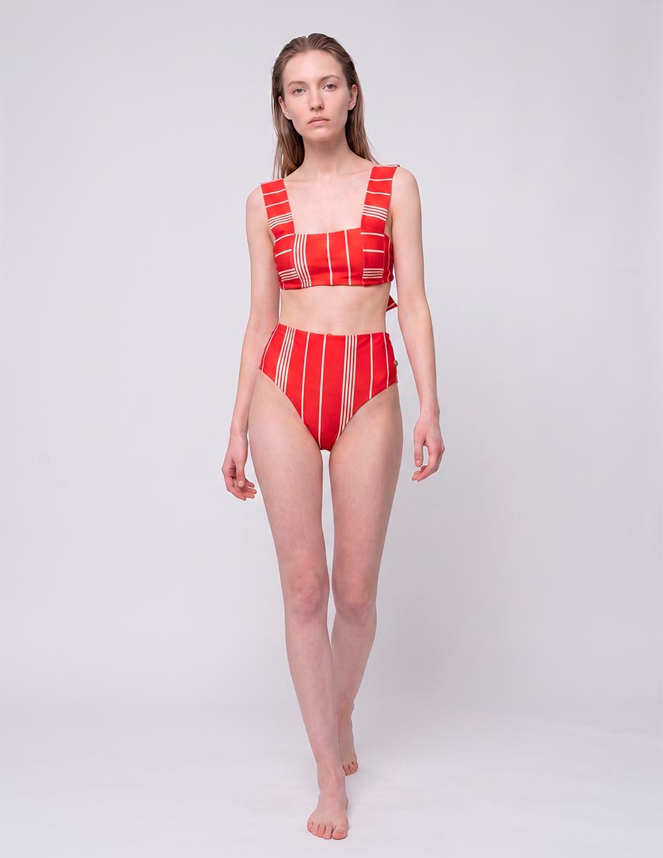 Bikini estampado a rayas cintura alta para mujer Bikini estampado a rayas cintura alta para mujer