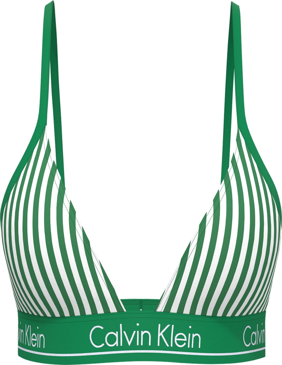 Top bikini estampado a rayas con copa triangular para mujer