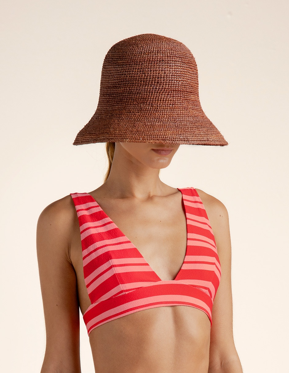 Top bikini estampado a rayas para mujer Top bikini estampado a rayas para mujer